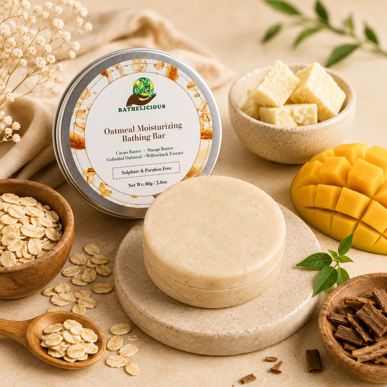 Oatmeal Bathing Bar for Gentle Skin Cleansing & Hydration | Bathelicious