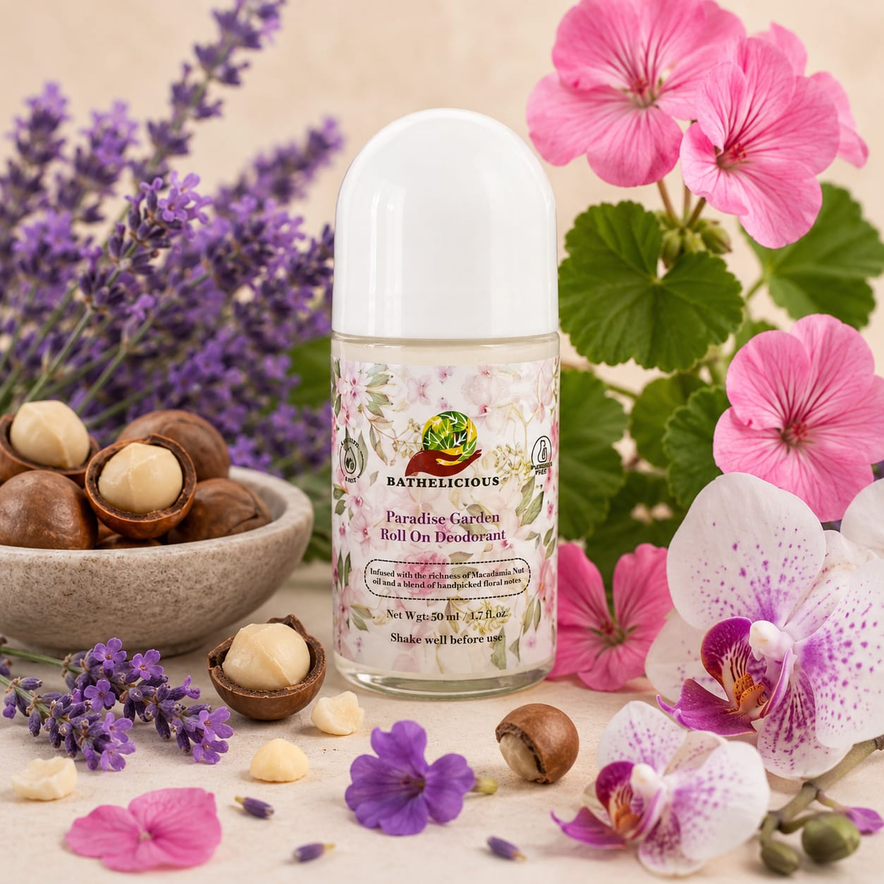 Paradise Garden Roll-On Deodorant for Long Lasting Freshness | Free from Aluminium & Alcohol |  Bathelicious