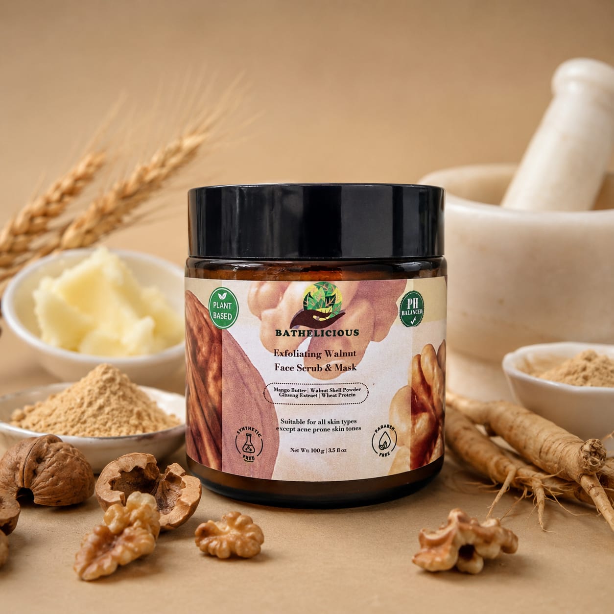 Exfoliating Walnut Face Scrub & Mask for Gentle Exfoliation, Smooth & Clear Skin | Bathelicious